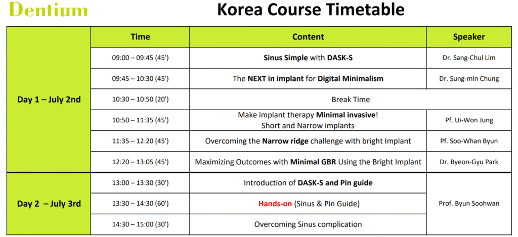 Dentium Korea Course 2025